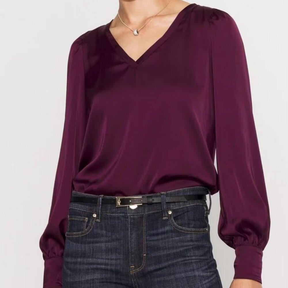 White House Black Market Knit Mix Satin Top